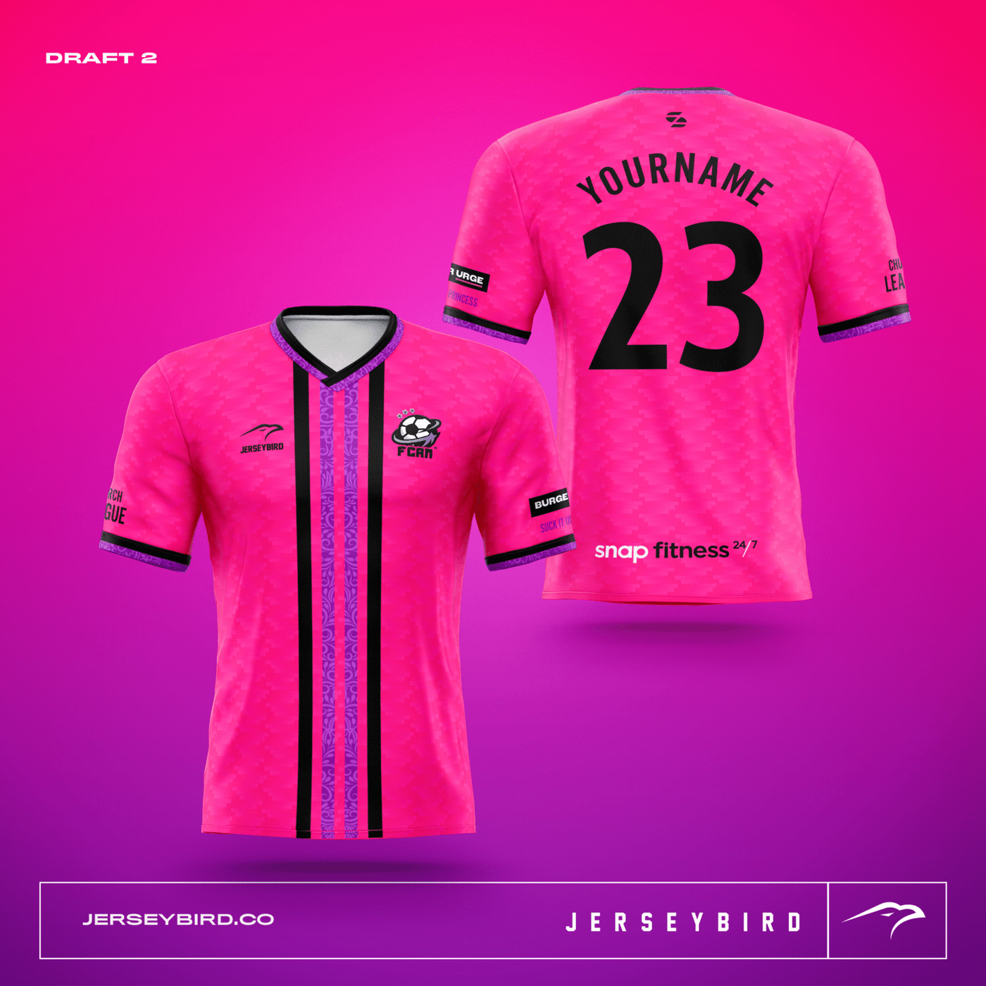 FCAN SOCCER JERSEYS WITH EMBROIDERED CREST BULK ORDER (9 PINK, 9 PURPLE)